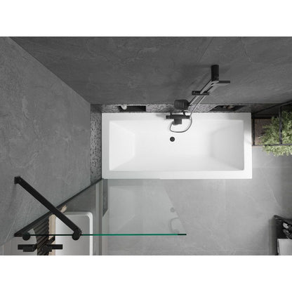 Rektangulært badekar Mexen Cube 180 x 80 cm med front- og sidepanel samt 1-fløjet brusevæg 70 cm transparent sort 1 sæt