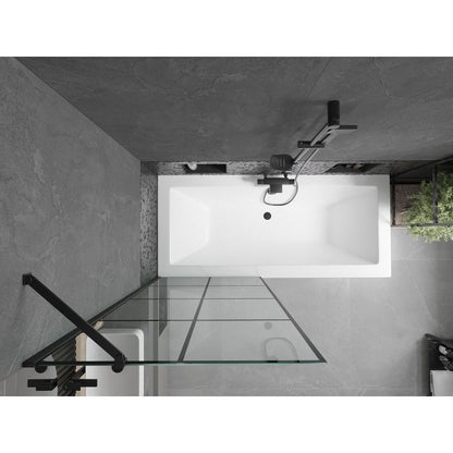 Rektangulært badekar Mexen Cube 180 x 80 cm med front- og sidepanel samt 1-fløjet brusevæg 80 cm i mat-sort design, komplet sæt
