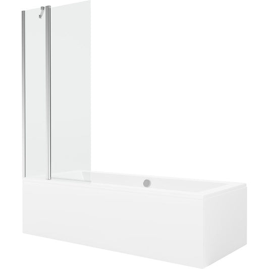 Rektangulært badekar Mexen Cube 180 x 80 cm med front- og sidepanel samt 1-fløjet brusevæg 80 cm i transparent krom, 1 sæt