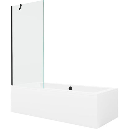 Rektangulært badekar Mexen Cube 180 x 80 cm med frontpanel og 1-fløjet brusevæg 80 cm transparent sort 1 sæt