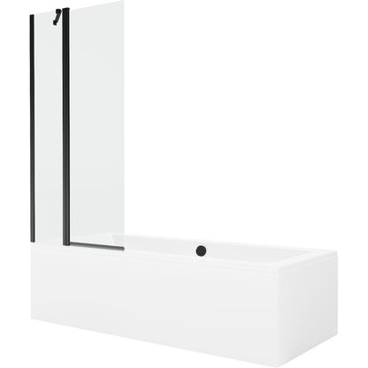 Rektangulært badekar Mexen Cube 180 x 80 cm med front- og sidepanel samt 1-fløjet brusevæg 80 cm i transparent sort, 1 sæt