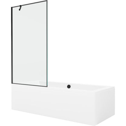Rektangulært badekar Mexen Cube 180 x 80 cm med front- og sidepanel samt 1-fløjet brusevæg 90 cm med mat-sort mønster, 1 sæt