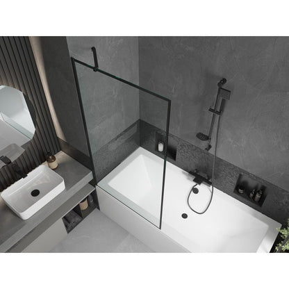 Rektangulært badekar Mexen Cube 180 x 80 cm med front- og sidepanel samt 1-fløjet brusevæg 90 cm med mat-sort mønster, 1 sæt