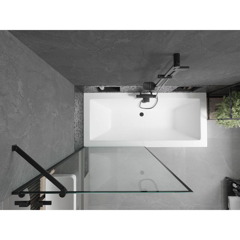 Rektangulært badekar Mexen Cube 180 x 80 cm med front- og sidepanel samt 1-fløjet brusevæg 90 cm med mat-sort mønster, 1 sæt