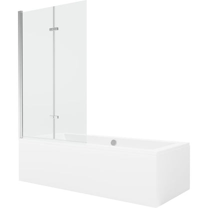 Rektangulært badekar Mexen Cube 180 x 80 cm med front- og sidebeklædning samt 2-fløjet brusevæg 100 cm i transparent krom, 1 sæt
