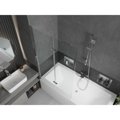 Rektangulært badekar Mexen Cube 180 x 80 cm med front- og sidebeklædning samt 2-fløjet brusevæg 100 cm i transparent krom, 1 sæt