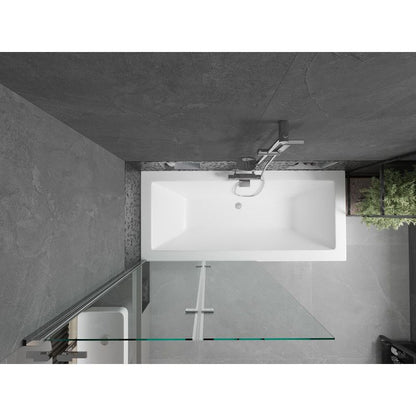Rektangulært badekar Mexen Cube 180 x 80 cm med front- og sidebeklædning samt 2-fløjet brusevæg 100 cm i transparent krom, 1 sæt