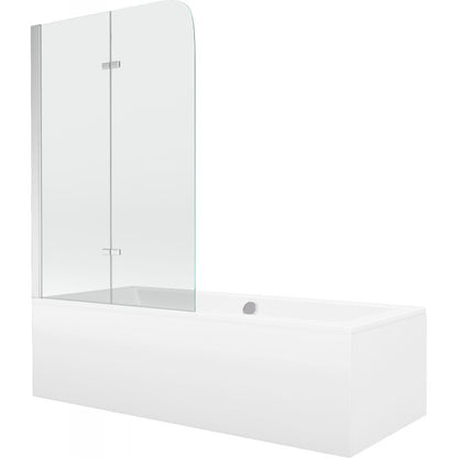 Rektangulært badekar Mexen Cube 180 x 80 cm med front- og sidebeklædning samt 2-fløjet brusevæg 100 cm i transparent krom, 1 sæt