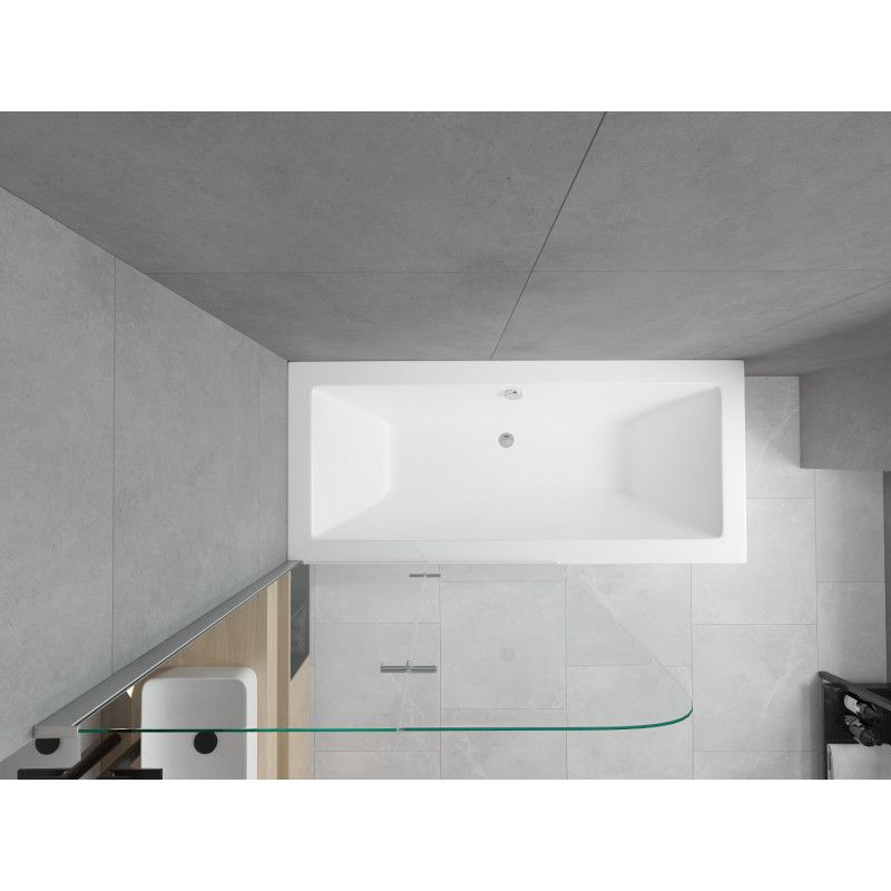 Rektangulært badekar Mexen Cube 180 x 80 cm med front- og sidebeklædning samt 2-fløjet brusevæg 100 cm i transparent krom, 1 sæt