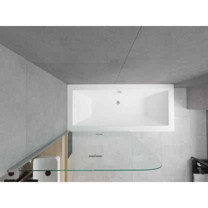 Rektangulært badekar Mexen Cube 180 x 80 cm med front- og sidebeklædning samt 2-fløjet brusevæg 100 cm i transparent krom, 1 sæt