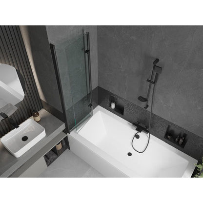 Rektangulært badekar Mexen Cube 180 x 80 cm med front- og sidepanel samt 2-fløjet brusevæg 100 cm transparent sort 1 sæt