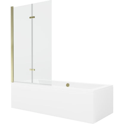 Rektangulært badekar Mexen Cube 180 x 80 cm med frontpanel og 2-fløjet brusevæg 100 cm transparent guld 1 sæt