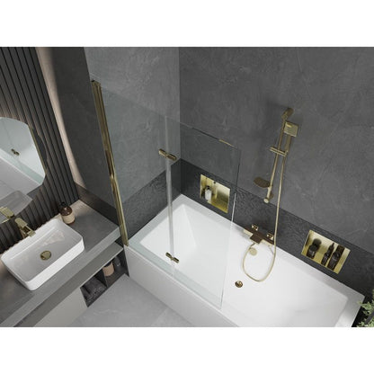 Rektangulært badekar Mexen Cube 180 x 80 cm med frontpanel og 2-fløjet brusevæg 100 cm transparent guld 1 sæt