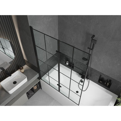 Rektangulært badekar Mexen Cube 180 x 80 cm med frontpanel og 2-fløjet brusevæg 120 cm i sort mønster, 1 sæt