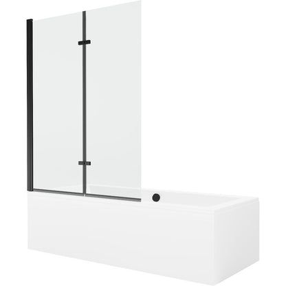 Rektangulært badekar Mexen Cube 180 x 80 cm med frontpanel og 2-fløjet brusevæg 120 cm transparent sort 1 sæt