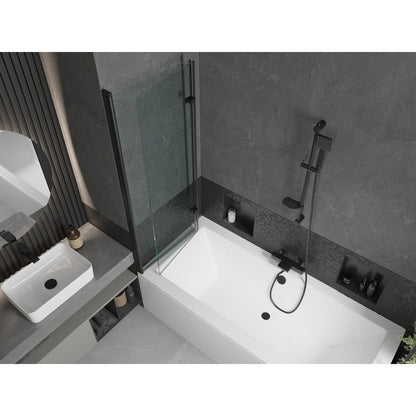Rektangulært badekar Mexen Cube 180 x 80 cm med frontpanel og 2-fløjet brusevæg 120 cm transparent sort 1 sæt