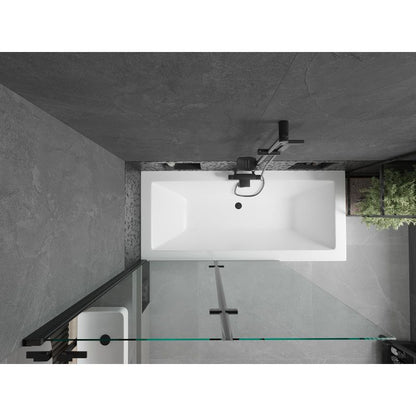 Rektangulært badekar Mexen Cube 180 x 80 cm med frontpanel og 2-fløjet brusevæg 120 cm transparent sort 1 sæt