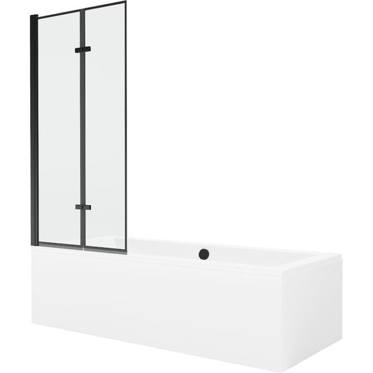 Rektangulært badekar Mexen Cube 180 x 80 cm med beklædning og 2-fløjet brusevæg 80 cm i sort mønster, 1 sæt