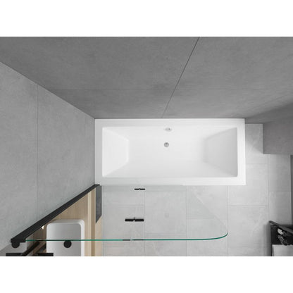 Rektangulært badekar Mexen Cube 180 x 80 cm med front- og sidepanel samt 2-fløjet brusevæg 80 cm i transparent sort