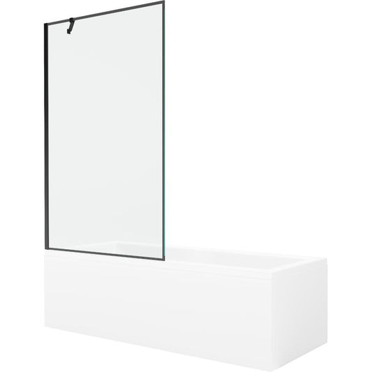 Rektangulært badekar Mexen Cubik 150 x 70 cm med frontpanel og 1-fløjet skærm 100 cm mat-sort mønster, komplet sæt