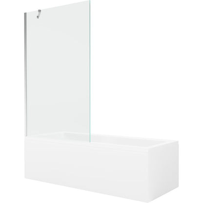 Rektangulært badekar Mexen Cubik 150 x 70 cm med front- og sidepanel samt 1-fløjet brusevæg 100 cm i transparent krom