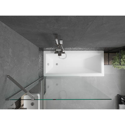 Rektangulært badekar Mexen Cubik 150 x 70 cm med front- og sidepanel samt 1-fløjet brusevæg 100 cm i transparent krom