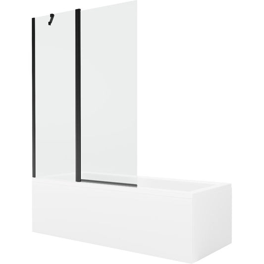 Rektangulært badekar Mexen Cubik 150 x 70 cm med front- og sidepanel samt 1-fløjet brusevæg 120 cm i transparent sort