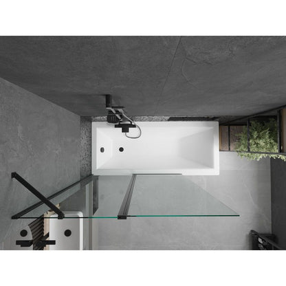 Rektangulært badekar Mexen Cubik 150 x 70 cm med front- og sidepanel samt 1-fløjet brusevæg 120 cm i transparent sort
