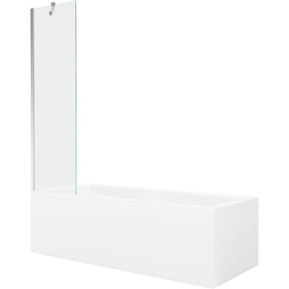 Rektangulært badekar Mexen Cubik 150 x 70 cm med front- og sidepanel samt 1-fløjet brusevæg 50 cm i transparent krom, 1 sæt
