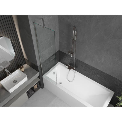 Rektangulært badekar Mexen Cubik 150 x 70 cm med front- og sidepanel samt 1-fløjet brusevæg 50 cm i transparent krom, 1 sæt