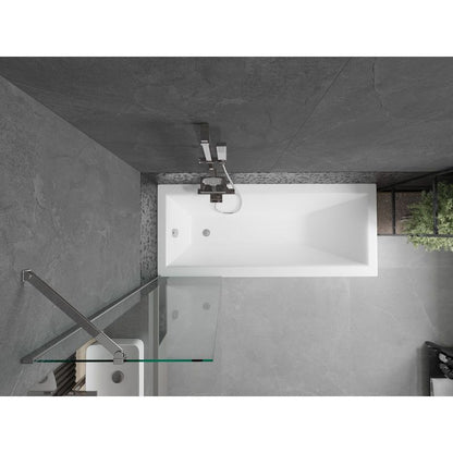 Rektangulært badekar Mexen Cubik 150 x 70 cm med front- og sidepanel samt 1-fløjet brusevæg 50 cm i transparent krom, 1 sæt