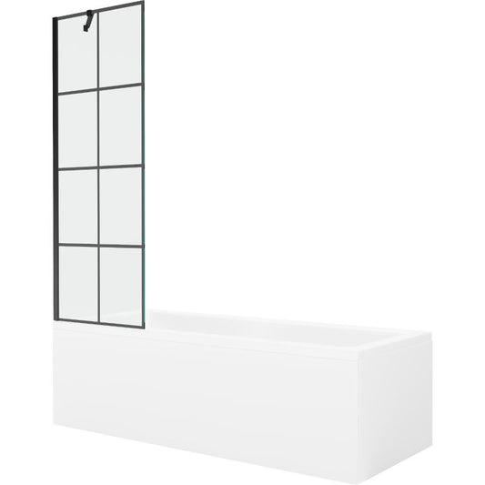 Rektangulært badekar Mexen Cubik 150 x 70 cm med frontpanel og 1-fløjet skærmvæg 60 cm i sort mønster, 1 sæt