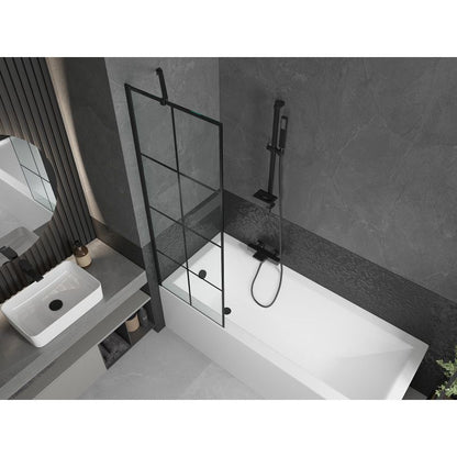Rektangulært badekar Mexen Cubik 150 x 70 cm med frontpanel og 1-fløjet skærmvæg 60 cm i sort mønster, 1 sæt