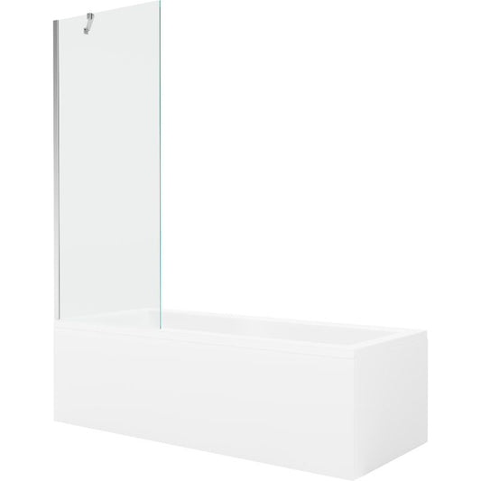 Rektangulært badekar Mexen Cubik 150 x 70 cm med frontpanel og 1-fløjet brusevæg 70 cm transparent krom, 1 sæt