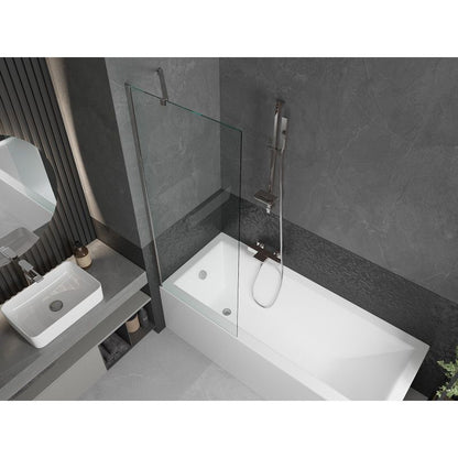 Rektangulært badekar Mexen Cubik 150 x 70 cm med frontpanel og 1-fløjet brusevæg 70 cm transparent krom, 1 sæt