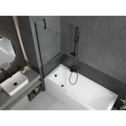 Rektangulært badekar Mexen Cubik 150 x 70 cm med frontpanel og 1-fløjet brusevæg 70 cm transparent sort 1 sæt