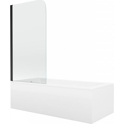 Rektangulært badekar Mexen Cubik 150 x 70 cm med front- og sidepanel samt 1-fløjet brusevæg 70 cm i transparent sort, 1 sæt