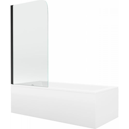 Rektangulært badekar Mexen Cubik 150 x 70 cm med front- og sidepanel samt 1-fløjet brusevæg 70 cm i transparent sort, 1 sæt