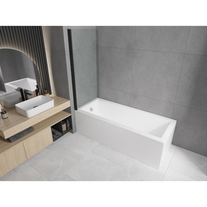 Rektangulært badekar Mexen Cubik 150 x 70 cm med front- og sidepanel samt 1-fløjet brusevæg 70 cm i transparent sort, 1 sæt