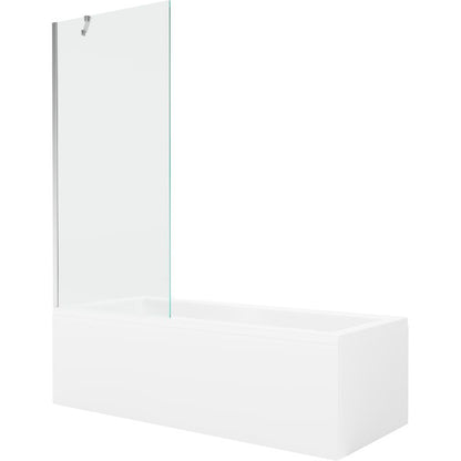Rektangulært badekar Mexen Cubik 150 x 70 cm med frontpanel og 1-fløjet brusevæg 80 cm transparent krom, 1 sæt