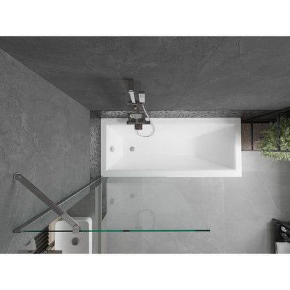 Rektangulært badekar Mexen Cubik 150 x 70 cm med frontpanel og 1-fløjet brusevæg 80 cm transparent krom, 1 sæt