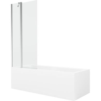 Rektangulært badekar Mexen Cubik 150 x 70 cm med front- og sidepanel samt 1-fløjet skærmvæg 80 cm i transparent krom, 1 sæt