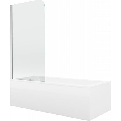 Rektangulært badekar Mexen Cubik 150 x 70 cm med front- og sidepanel samt 1-fløjet brusevæg 80 cm i transparent glas med kromfinish, komplet sæt