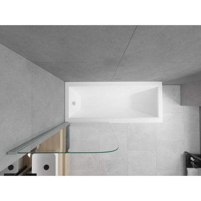 Rektangulært badekar Mexen Cubik 150 x 70 cm med front- og sidepanel samt 1-fløjet brusevæg 80 cm i transparent glas med kromfinish, komplet sæt