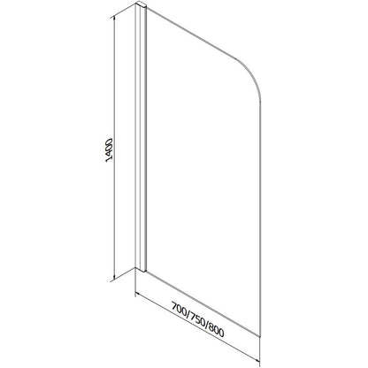 Rektangulært badekar Mexen Cubik 150 x 70 cm med front- og sidepanel samt 1-fløjet brusevæg 80 cm i transparent glas med kromfinish, komplet sæt