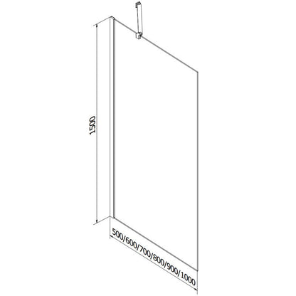 Rektangulært badekar Mexen Cubik 150 x 70 cm med front- og sidebeklædning samt 1-fløjet brusevæg 90 cm med sort mønster, 1 sæt