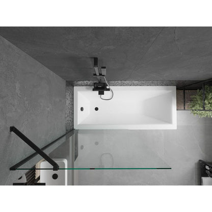 Rektangulært badekar Mexen Cubik 150 x 70 cm med front- og sidepanel samt 1-fløjet brusevæg 90 cm i transparent sort, 1 sæt