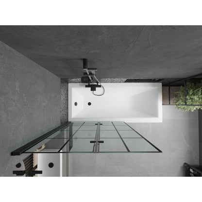 Rektangulært badekar Mexen Cubik 150 x 70 cm med front- og sidepanel samt 2-fløjet brusevæg 100 cm i mat-sort design, komplet sæt