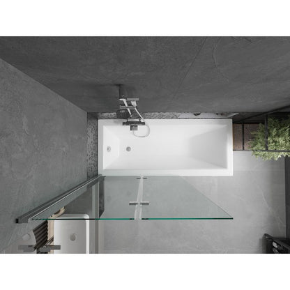 Rektangulært badekar Mexen Cubik 150 x 70 cm med front- og sidepanel samt 2-fløjet brusevæg 100 cm i transparent glas med kromfinish, 1 sæt