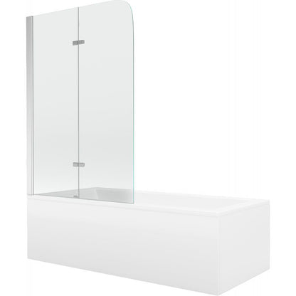 Rektangulært badekar Mexen Cubik 150 x 70 cm med frontpanel og 2-fløjet brusevæg 100 cm transparent krom, 1 sæt